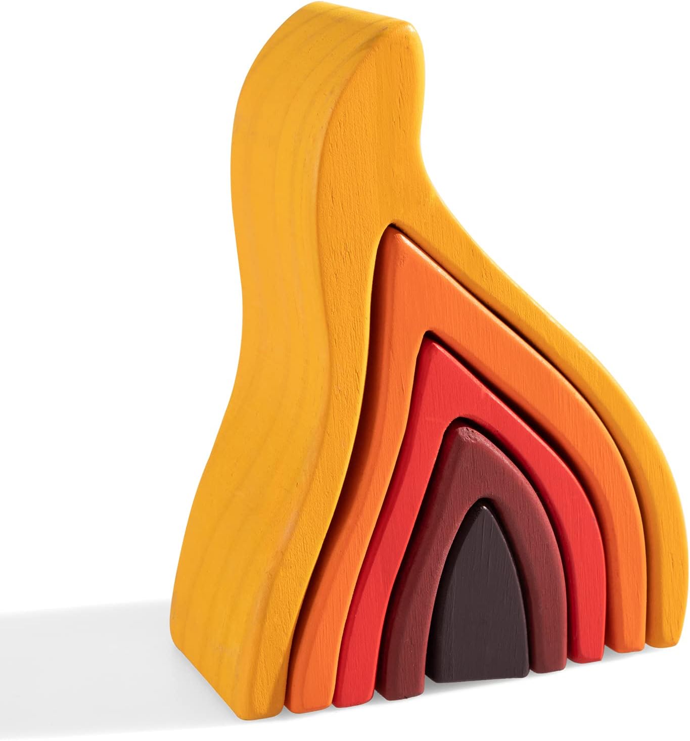 Wooden Rainbow Stacking Toy, Water Wave Elements Wooden Stacker, Various Shapes Nesting Stacking Blocks, Waldorf & Montessori Open-Ended Education Toy for Kids/Toddlers