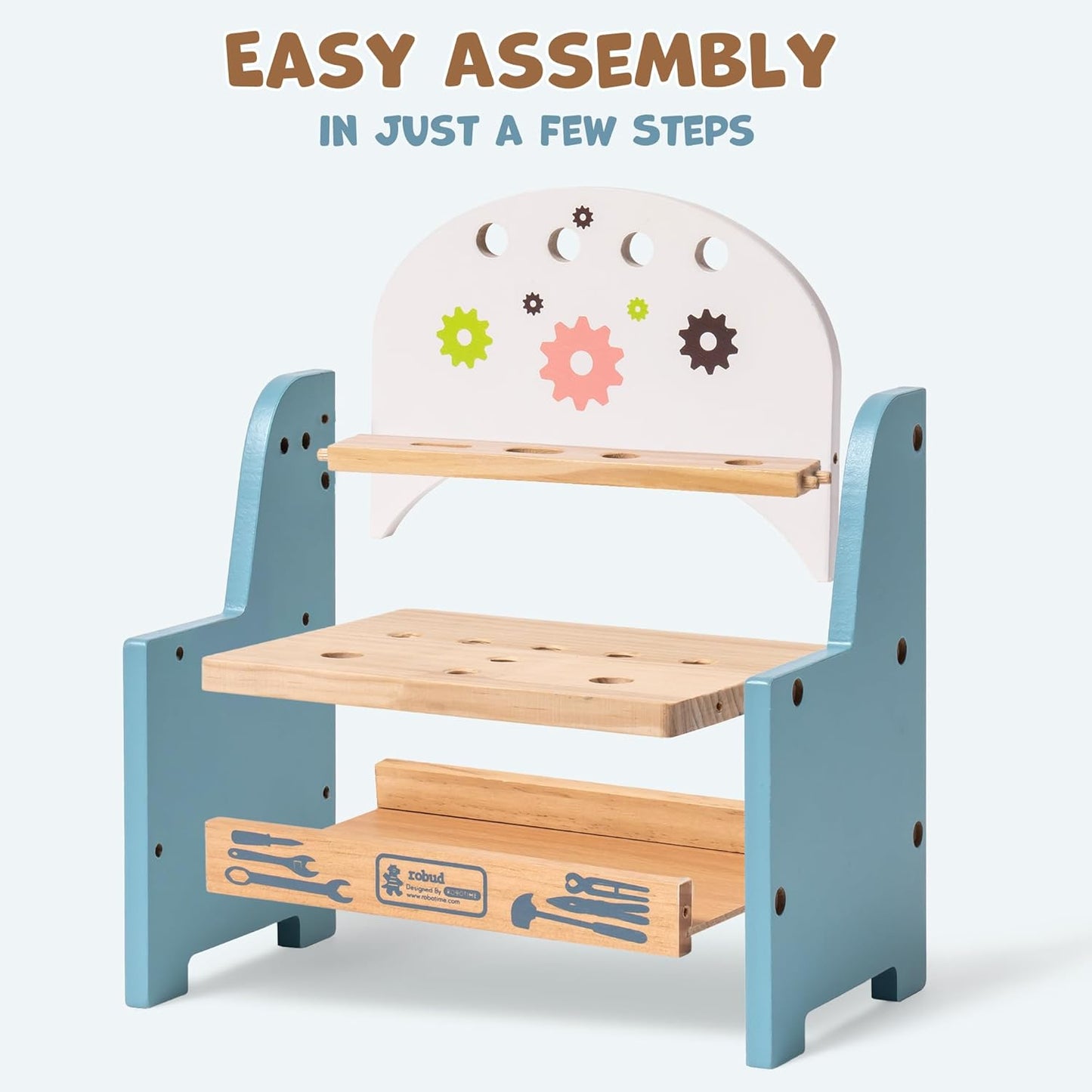 ROBUD Mini Wooden Play Tool Workbench Set for Kids Toddlers - Montessori Toys for 3 4 5 Years Old Boys Girls
