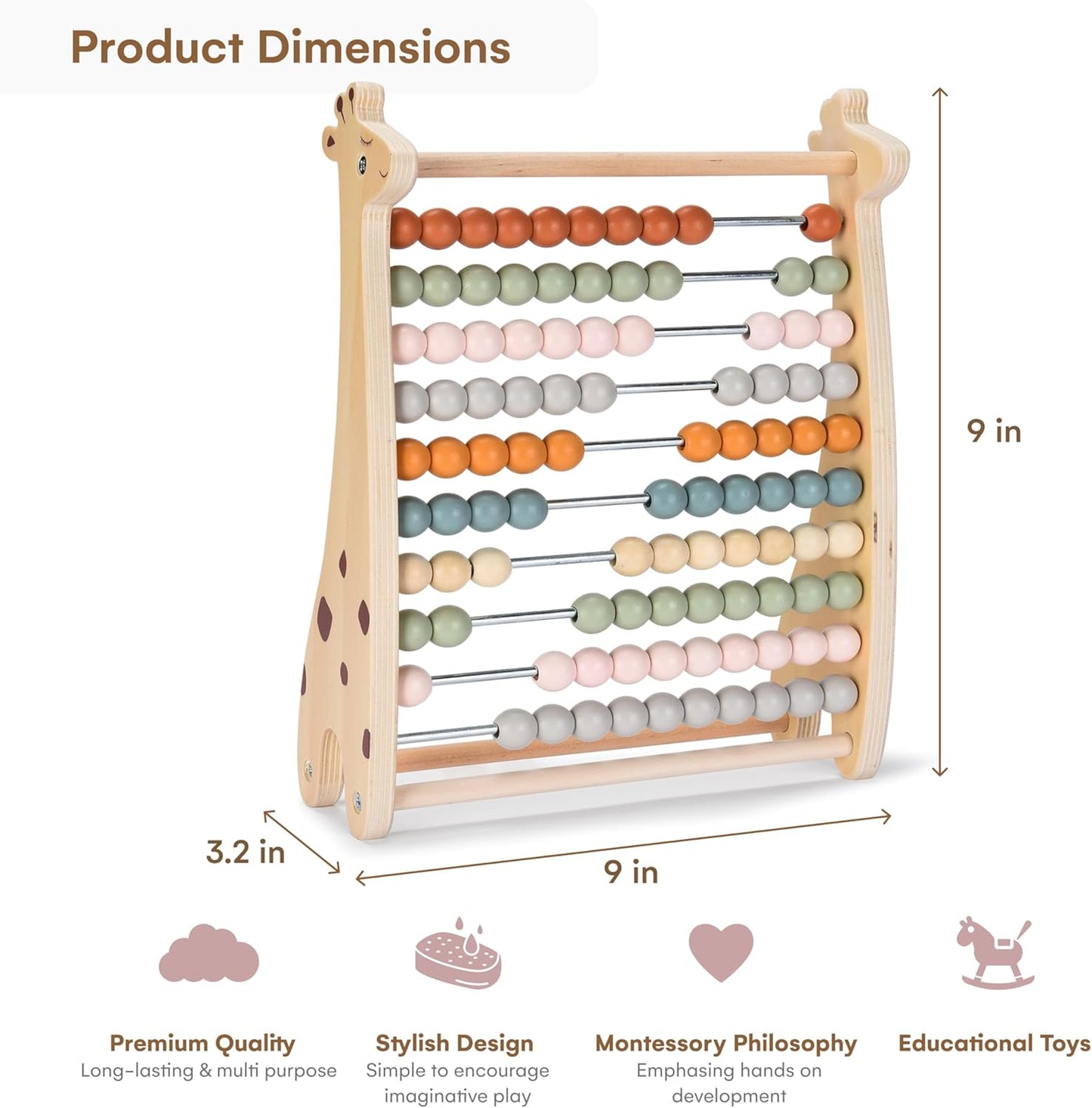 Abacus for Kids Math Teaching Tools Made of Wooden Beads and Rack - Children's Wood Number Counters for Teaching Addition, Subtraction and More - Abacus for Toddlers 1-3