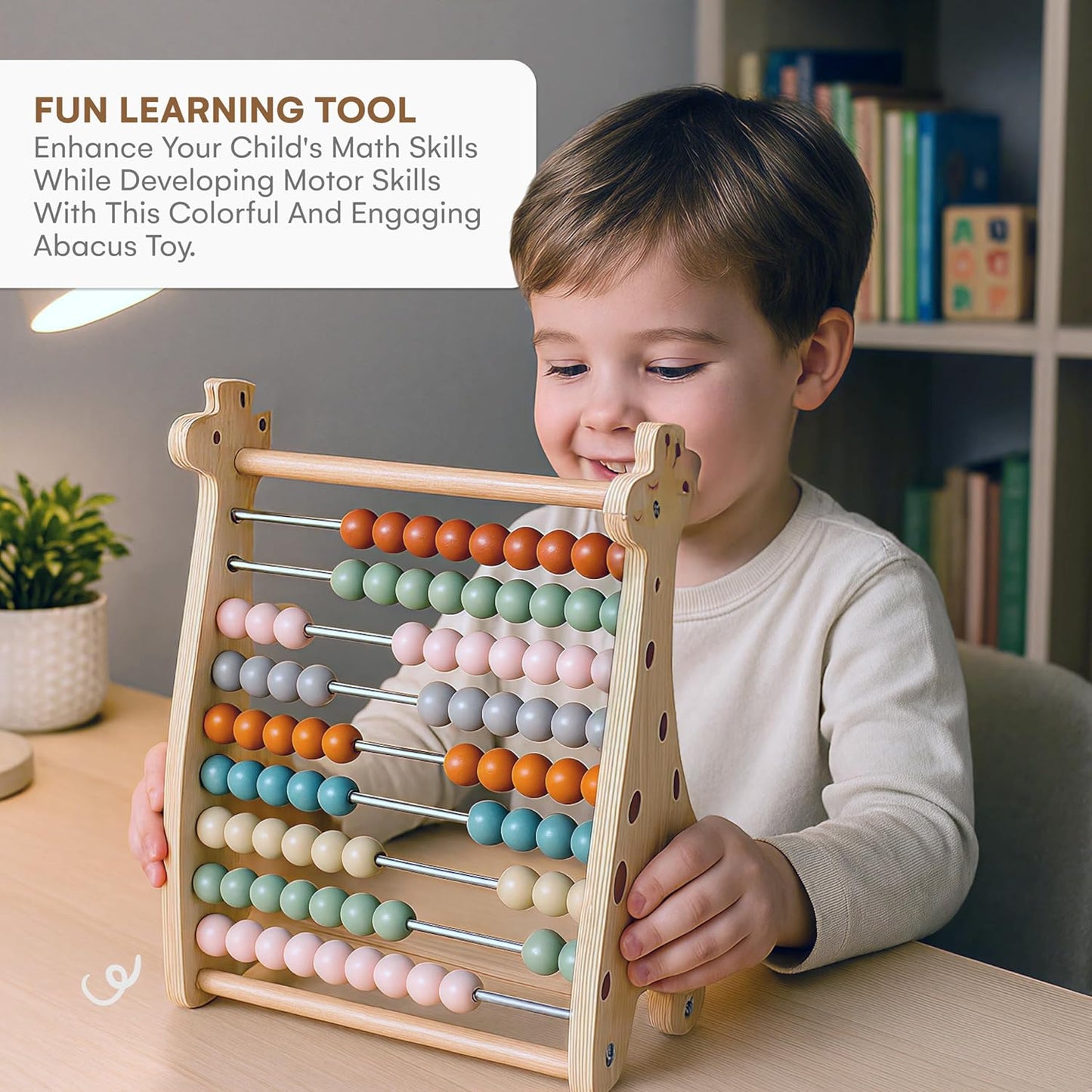 Abacus for Kids Math Teaching Tools Made of Wooden Beads and Rack - Children's Wood Number Counters for Teaching Addition, Subtraction and More - Abacus for Toddlers 1-3