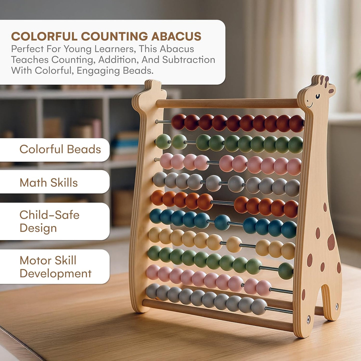 Abacus for Kids Math Teaching Tools Made of Wooden Beads and Rack - Children's Wood Number Counters for Teaching Addition, Subtraction and More - Abacus for Toddlers 1-3