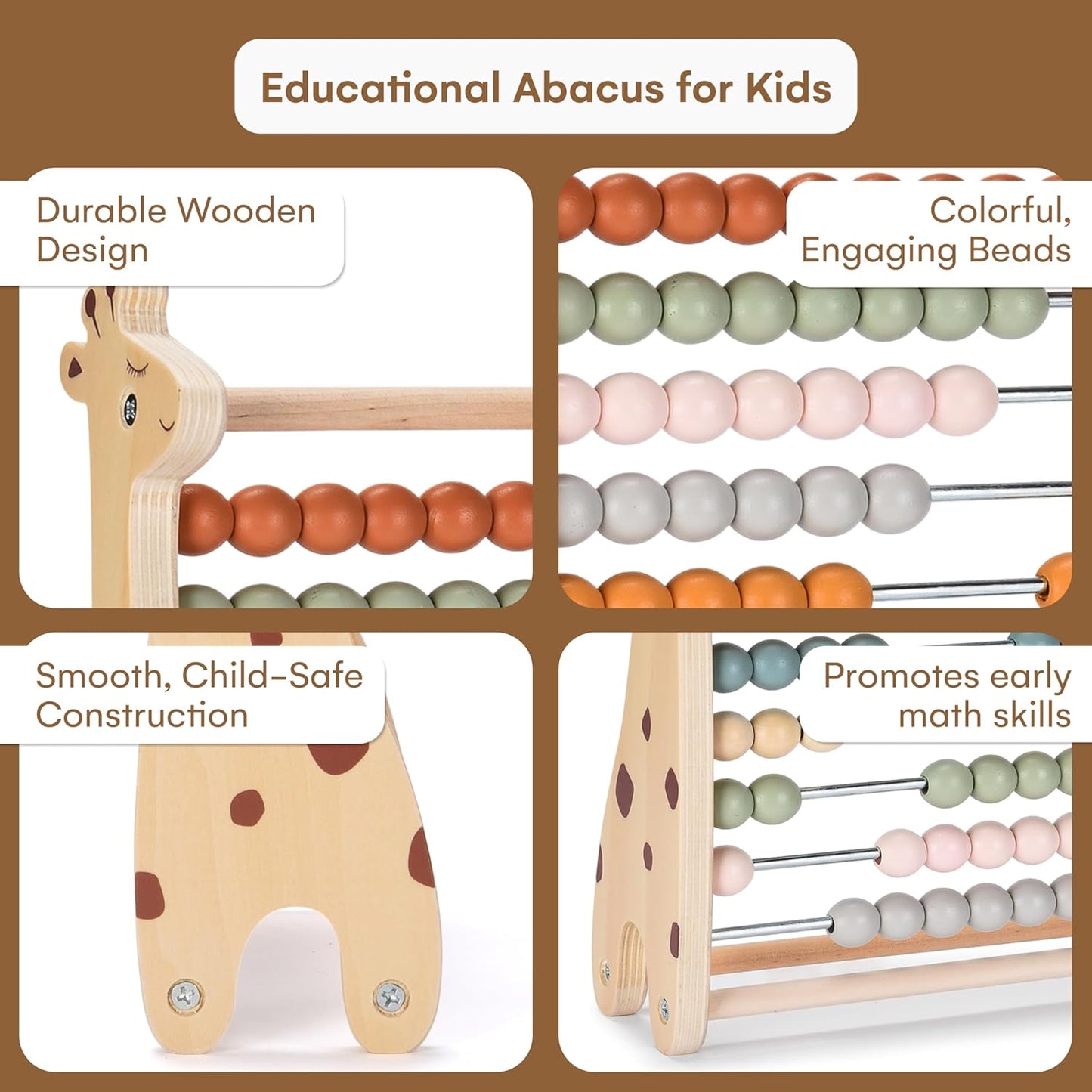 Abacus for Kids Math Teaching Tools Made of Wooden Beads and Rack - Children's Wood Number Counters for Teaching Addition, Subtraction and More - Abacus for Toddlers 1-3