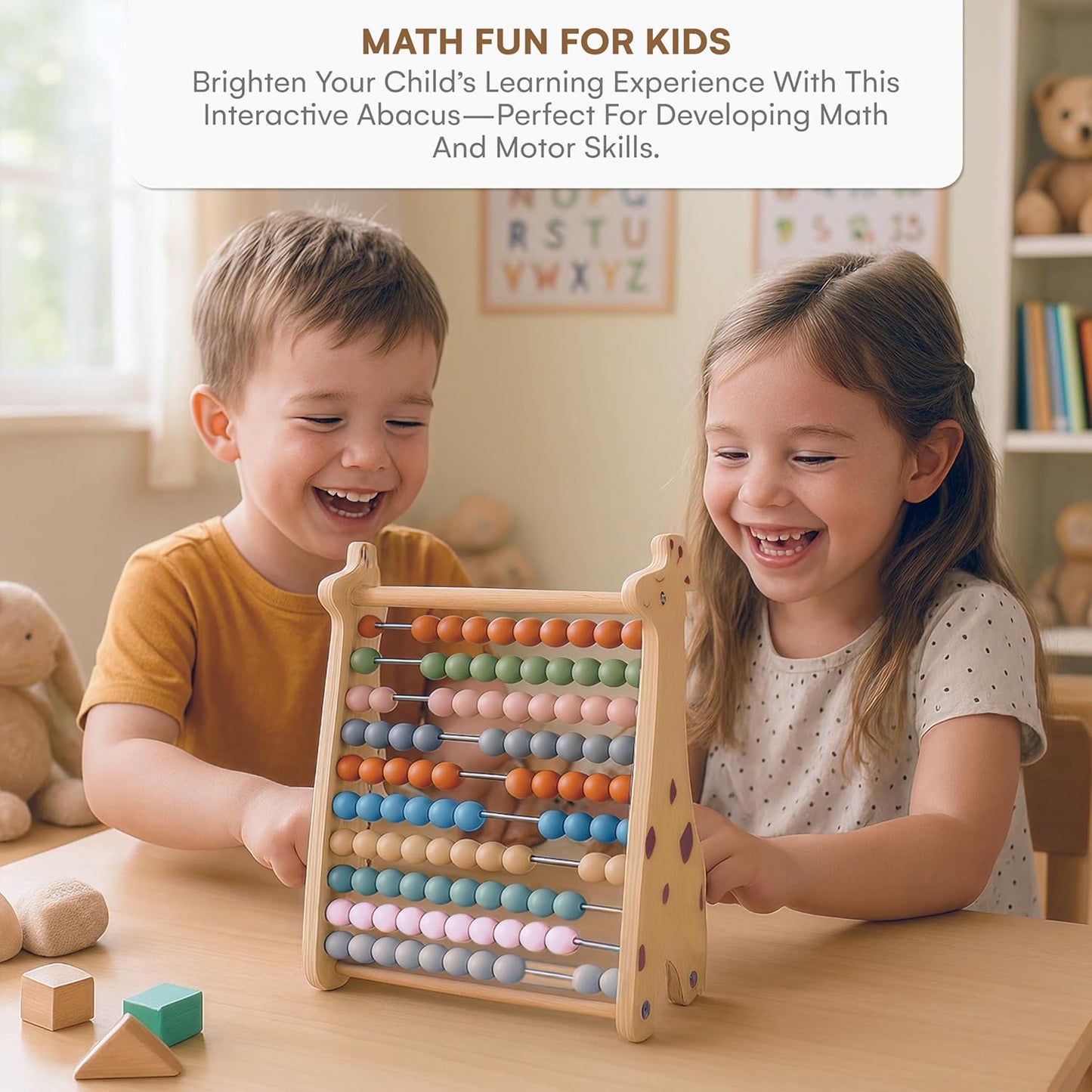 Abacus for Kids Math Teaching Tools Made of Wooden Beads and Rack - Children's Wood Number Counters for Teaching Addition, Subtraction and More - Abacus for Toddlers 1-3