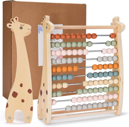 Abacus for Kids Math Teaching Tools Made of Wooden Beads and Rack - Children's Wood Number Counters for Teaching Addition, Subtraction and More - Abacus for Toddlers 1-3