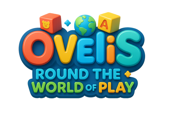 Ovelis – Round the World of Play, make logo for toy shop, smooth, 3D, del backgound